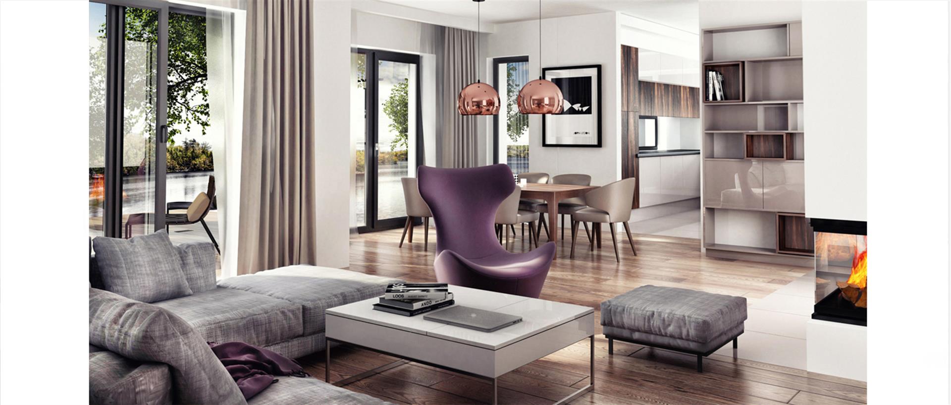 Salon z fotelem, stolikiem kawowym